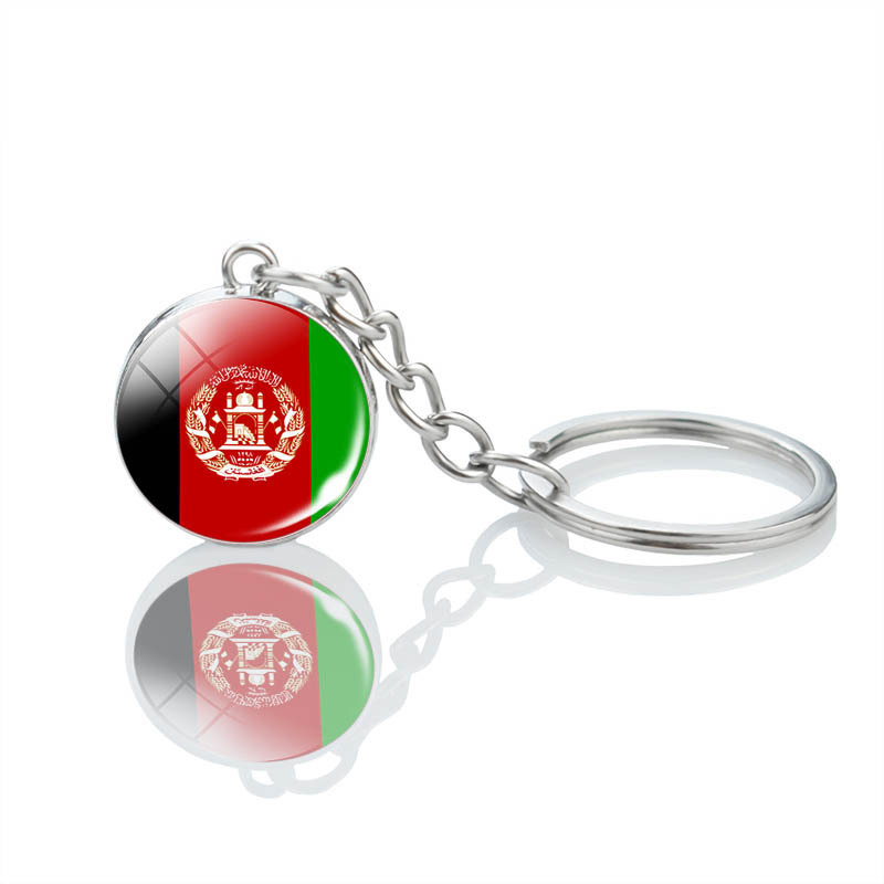 Afghanistan Flag Keychain – Stainless Steel & Enamel Glass, 2.3 Inches – Patriotic Gift Keyring