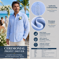Chemise Guayabera pour homme en coton à manches longues, brodée, style cubain, pour cérémonie de mariage et occasions professionnelles formelles