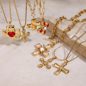 Ensemble de colliers croix en acier inoxydable doré, chaîne superposée, bijoux de clavicule pour femme, cadeau, pièce de mode tendance - Product Image 2