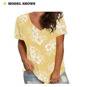 Polynesian Tribal Print <span class=keywords><strong>Shirts</strong></span> für Frauen Tapa Blumenmuster V-Ausschnitt T-Shirt Frauen Sommer Kurzarm Frauen Blusen - Product Image 3