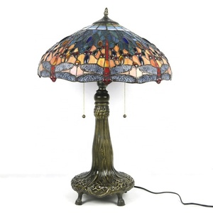 LongHuiJing Tiffany Style Lamp Dragonfly Stained Glass Lampshade Bedside Table Lamps Art Decor Reading <b>Desk</b> Light - Product Image 3