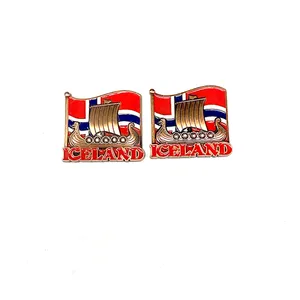 Magneti per frigo decorazione Logo personalizzato Art Deco prezzo di fabbrica all'ingrosso stile islanda forma di bandiera turismo souvenir in metallo alla moda