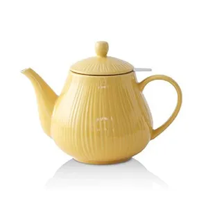 Modern yellow macaron color teaware commercial ceramic tea pot with infuser