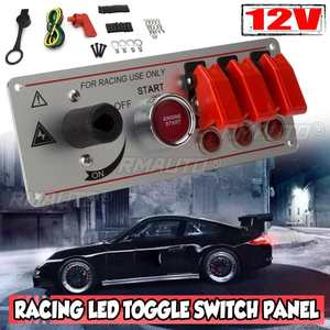 Panel de interruptores de encendido/apagado de motor de coche de carreras LED de 12V con botón pulsador de arranque - Product Image 1