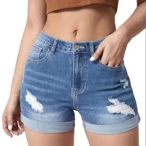 Women's stretch jeans ripped denim shorts high-waisted denim shorts 2024 summer new jean shorts