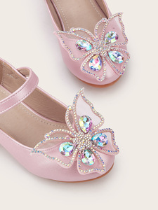 Sepatu Baru Musim Semi untuk Anak Perempuan dengan Gaya Putri, Kristal Berlian, Pita Kupu-kupu, Hak Tinggi, Sepatu PU - Product Image 5