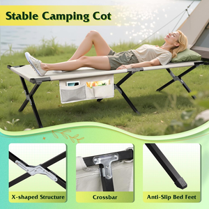 Cama Plegable Portátil para Camping, Soporta 300 LBS, Color Gris Plateado, con <span class=keywords><strong>Bolsa</strong></span> <span class=keywords><strong>de</strong></span> Transporte y Bolsillo Lateral, Cama Plegable para <span class=keywords><strong>Dormir</strong></span> en Camping y en Casa - Product Image 2