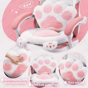 Pink <span class=keywords><strong>Kitty</strong></span> Gaming Chair Hellos Pink White Leather Home Office Mujeres Girl Cut Cat Gaming Chair Almohada lumbar Sillas con reposapiés - Product Image 6