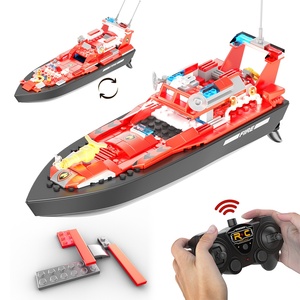 Barco teledirigido V102 RC 2.4G, barco de velocidad con control remoto 2 en 1, juguete de bloques de construcción de barco de rescate contra incendios para niños - Product Image 2