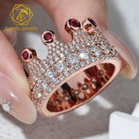Bague de mariage en argent sterling 925 plaqué or rose, forme couronne royale, avec moissanite, style hip-hop pour homme