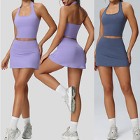 Jupes de Tennis pour femmes ensembles de soutien-gorge de Sport taille haute jupes de Golf jupe licou Sport soutien-gorge course entraînement vêtements de sport ensemble de jupe de Tennis