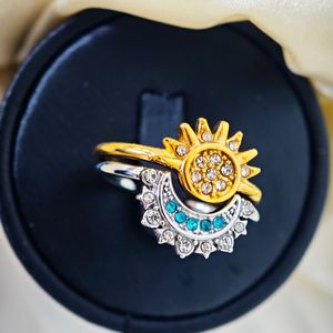 SongYi 太阳月亮开口戒指女式双色水晶镶嵌可调节指环波西米亚时尚首饰 - Product Image 3