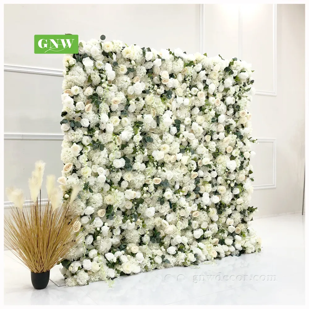 Party Fabric White Green Silk Artificial Roll Up Wall Wedding Flower Wall Backdrop
