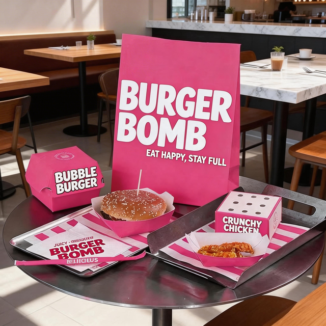 ETpack Custom Pink Hamburger Fried Chicken Meal Packaging Paper Box Disposable Cafe Restaurant French Fries Box Wholesale