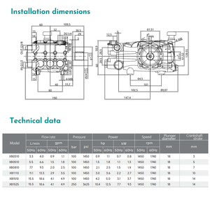 Bomba de pistón de acero inoxidable 304 de la serie XB 3.3-15.5L con presión máxima de 250 bar para aplicaciones farmacéuticas y químicas - Product Image 2