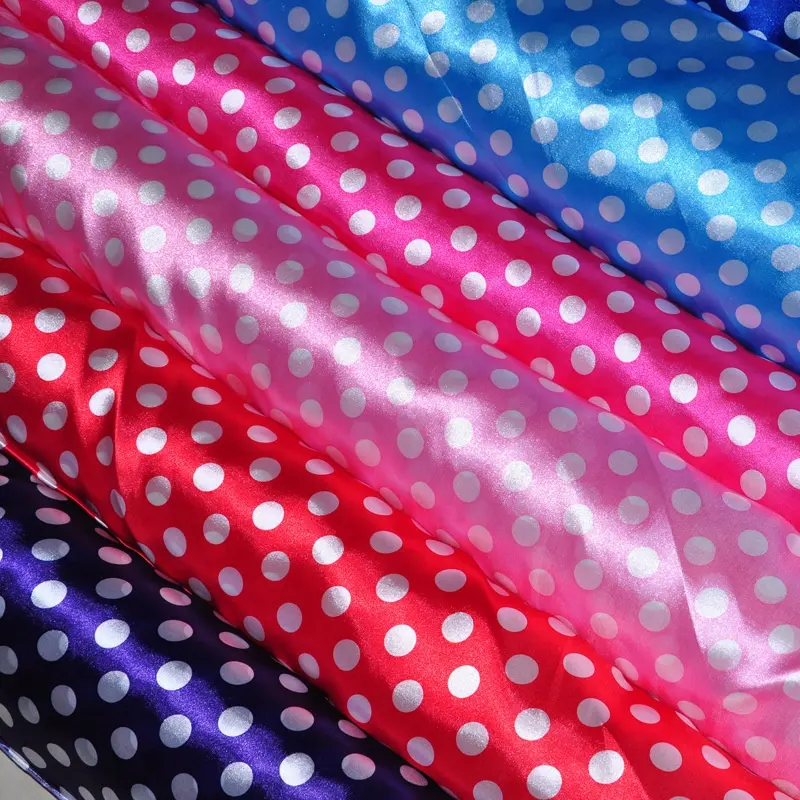 RTS Cheap 100% Polyester 2cm Printed Polka Dot Satin Fabric For Dress/Bow