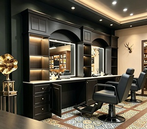 Estación de Barbería Moderna LUX Negra con Espejo de Vidrio, Último Diseño para Salón de Belleza y Barbería - Product Image 1