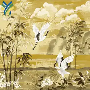 YF-CN 6 murales di stampa 3D di lusso impermeabile carta da parati dorata Chinoiserie per la decorazione del ristorante