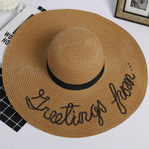 Sombrero <span class=keywords><strong>de</strong></span> Paja Extra Grande <span class=keywords><strong>de</strong></span> Moda al por Mayor con Bordado Negro para Viajes a la Playa - Product Image 4