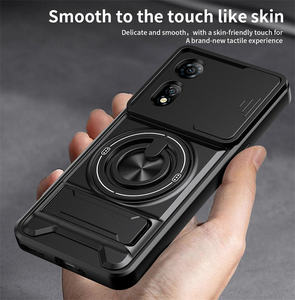 Funda Protectora para Teléfono ZTE Blade A76 4G con Anillo de Protección Híbrido de PC+TPU, Ventana Deslizante para la Lente de la Cámara, Soporte Magnético - Product Image 2