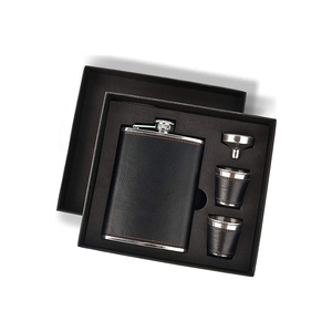 Ensemble de flacons à liqueur/whisky en acier inoxydable de 8 oz avec logo personnalisé, paillettes, enveloppes en cuir, 2 verres à shot et entonnoir – Vente en gros - Product Image 1