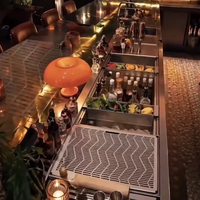 Comptoir de Bar Multifonctionnel en Acier Inoxydable Personnalisé avec Unité de Réfrigération, Portes Coulissantes et Dégivrage Automatique pour Café et Cocktails