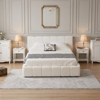 Lit Double Moderne de Luxe Rembourré, Taille Queen/King, Extensible, avec Massage et Rangement, Tissu Velours Doux, Cadre en Bois Écologique