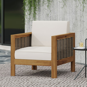 Modern Teak Outdoor Dining Chair-<b>Rope</b> <b>Light</b> Gray Cushion Waterproof Garden Patio Furniture with Wood Legs - Product Image 4