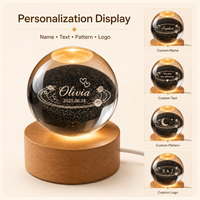 Boule de cristal du système solaire gravée au laser 3D, lampe de nuit avec base en bois de hêtre ronde USB pour la décoration de la maison, cadeau