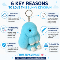 Porte-clés en peluche lapin bleu ciel Zaves, doux et moelleux, breloque de sac tendance, fermoir en alliage, adorable accessoire Kawaii pour sac à dos et clés