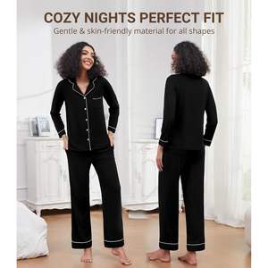 Pyjamas en viscose de bambou pour femmes, doux et côtelés, ensemble 2 pièces, haut boutonné et pantalon, tailles S à XXL - Product Image 4
