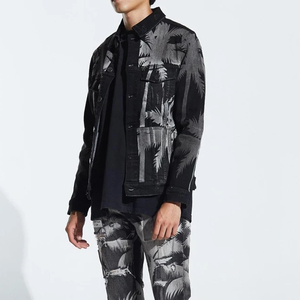 Giacca stampata a Laser taglie forti con stampe digitali alla moda giacca da uomo in cotone nero <span class=keywords><strong>Varsity</strong></span>/letterman in Denim - Product Image 3