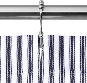 <span class=keywords><strong>Rideau</strong></span> de <span class=keywords><strong>douche</strong></span> en pur coton à rayures bleu marine minimaliste avec crochets antirouille Taille <span class=keywords><strong>extra</strong></span> longue 84*72 pouces - Product Image 4