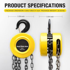 Baru 1T 220V kerekan rantai Manual dengan 10 'Lift 2000 Lbs kapasitas blok rantai baja 2 kait 2000 Lbs tuas kerekan - Product Image 3