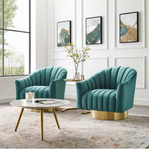 Canapé simple moderne de luxe en acier inoxydable doré avec base en tissu pour les loisirs Fauteuil de salon Fauteuil pivotant en velours bleu marine - Product Image 5