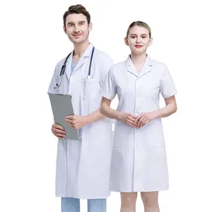 Uniforme médico de algodón de manga larga para hombres y mujeres, bata de laboratorio blanca, de alta calidad, con logotipo oem, personalizado