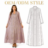 Abaya longue transparente à col montant, manches trois-quarts, broderie verticale complète de sequins dorés, personnalisable OEM ODM | Robe de mariée musulmane