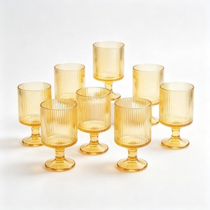 Set Regalo di 6 Calici in Vetro Ambrato con Stelo Scanalato Verticale, Capacità 330ml, Lavabili in Lavastoviglie, Ecologici, Multifunzionali, Stile Vintage - Product Image 2