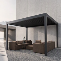 Pérgola de Aluminio con Recubrimiento en Polvo Ajustable, Techo de Láminas Manuales, Diseño Bioclimático para Terraza Tropical, Bar y Balcón al Aire Libre