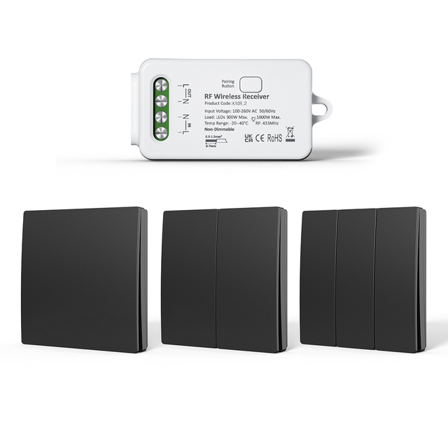 Self-Power One Channel Dual Control Set Suit RF433 Waterproof Switch Wireless Kinetic Switch for Light/Smart Home