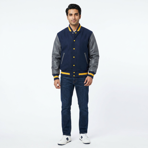 FINER THREADS Classic Striped Cuff Varsity Jacket Men Stand Collar Winter Front 100% Cotton Soft Finish Relaxed Fit Weekend - Product Image 1