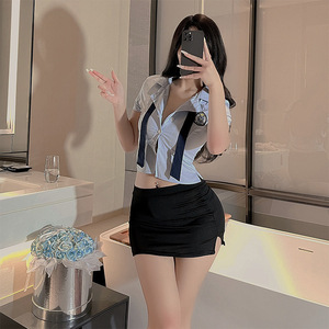 Lingerie érotique sexy, tenue professionnelle moulante pour jeu de rôle, uniforme séduisant, style OL professeur, style pur désir avec nœud - Product Image 2