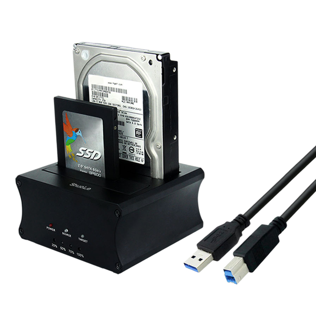 USB 3.0 Dual 2.5/3.5 Inch SATA Hard Drive Dock with Computer-Free Clone System Plastic & Aluminum Construction
