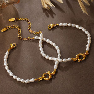 Ensemble collier et bracelet en perles d'eau douce avec fermoir en acier inoxydable pour femme, bijoux tendance - Product Image 3