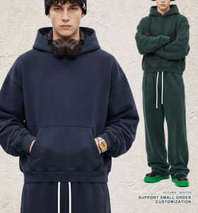 Ensemble sweat à capuche et pantalon <span class=keywords><strong>de</strong></span> survêtement en molleton vintage pour homme, 400g, épais, chaud, sweat à capuche, pantalon <span class=keywords><strong>de</strong></span> <span class=keywords><strong>jogging</strong></span> décontracté à jambe droite - Product Image 3