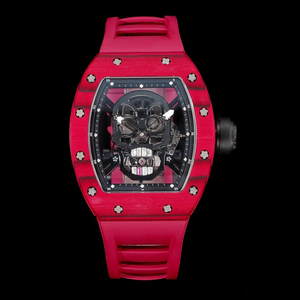 Montre mécanique à remontage manuel 052 en fibre de carbone rouge, modèle Skull Tourbillon, pour femmes et hommes, Tech Noir Apex Timepiece Watch - Product Image 1
