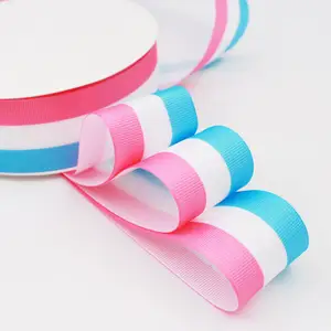 Custom 4 inch multi color grosgrain ribbon tape woven with stripe