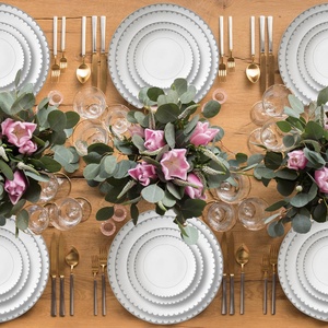 <span class=keywords><strong>Vajilla</strong></span> de cerámica con ribete de oro y <span class=keywords><strong>plata</strong></span> <span class=keywords><strong>blanca</strong></span> de lujo, platos de porcelana de catering occidental, juego de platos para Banquete de boda de Hotel - Product Image 6