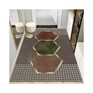 faux cashmere retro hexagonal geometric pattern entrance mat brown gold border carpet durable and easy to maintain carpet