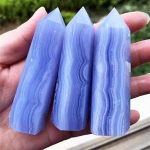 Pierre semi-précieuse en agate bleue bohème en gros, pilier marbré blanc et bleu foncé, pour spécimen minéral, cadeau - Product Image 2
